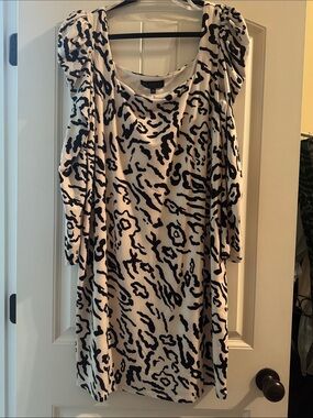 Eloquii Black and White Animal-Print Puff Sleeve Dress
